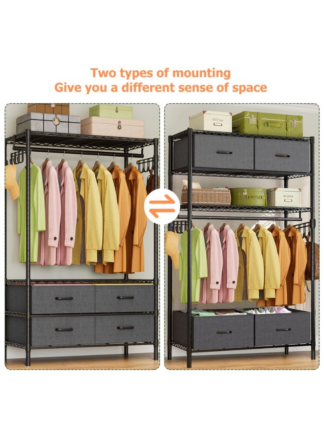 Forthcan Metal Clothing Rack with 4 Drawers and Side Hooks, Portable Closet Storage Organizer, Large-Capacity Wire Shelving for Hanging Clothes and Storing Items in Bedrooms, Apartments, and Offices - Image 4